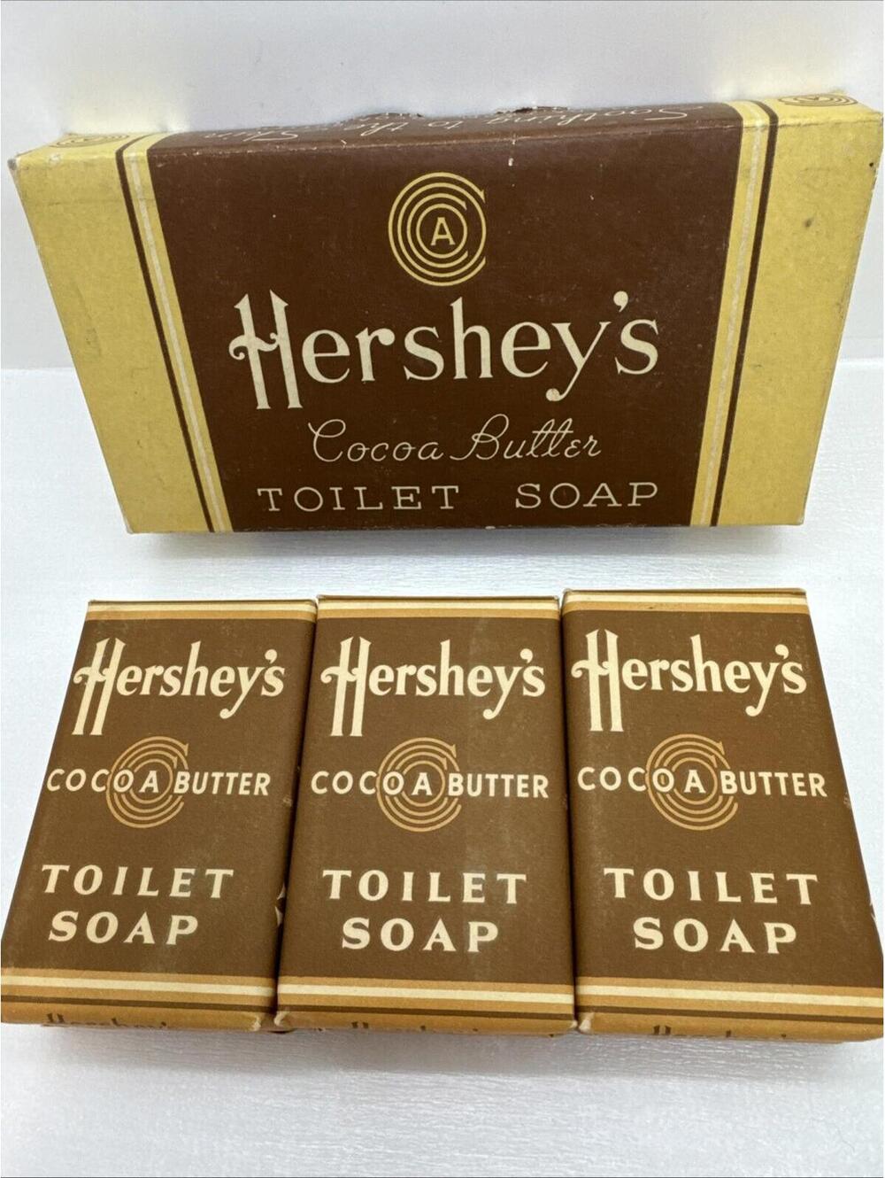 Vintage Hershey Estates Cocoa Butter Box - 3 NEW Cocoa Butter Toilet Soaps 3.5oz